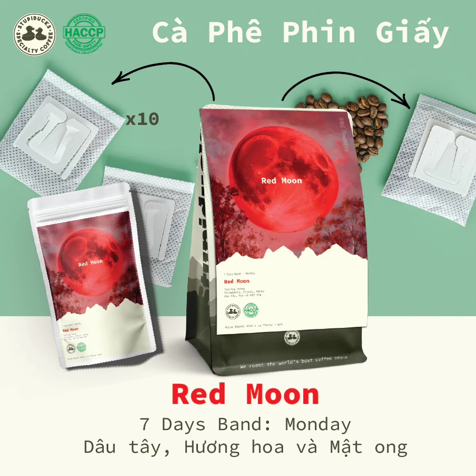 10袋 スペシャルティコーヒー ドリップバッグ - レッドムーン ストロベリーキャンディ (月曜日) - Stupiducks
