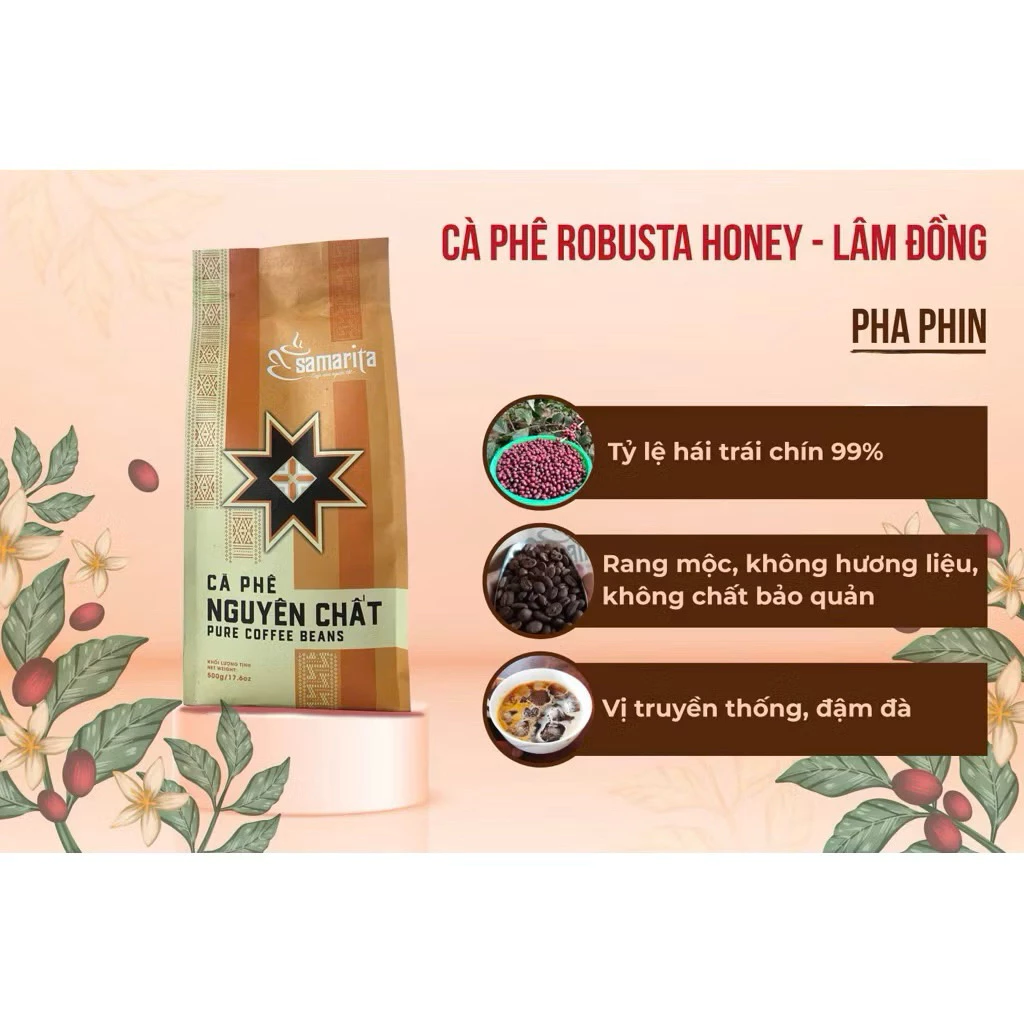 ラムドン産 ロブスタハニーコーヒー豆 1000g - 無添加焙煎 芳醇な香り 苦味控えめ 後味の甘さ