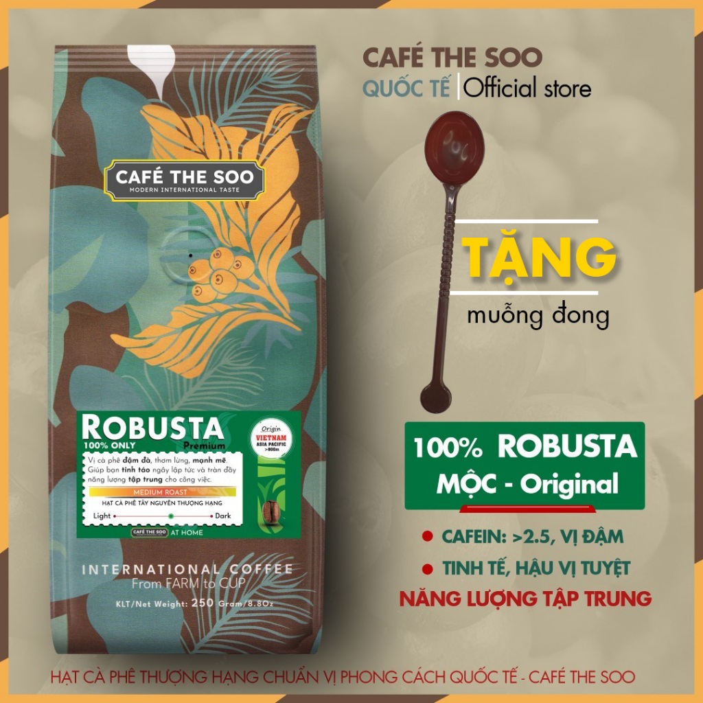 100% 純粋な素朴なロースト ロブスタ コーヒー、250 グラムのパッケージ - 丸ごとの豆