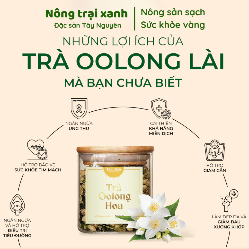 [100g] 緑の農園特製 100%天然 ジャスミン烏龍茶 - 甘く爽やかな味わい、心臓血管と睡眠の質をサポート