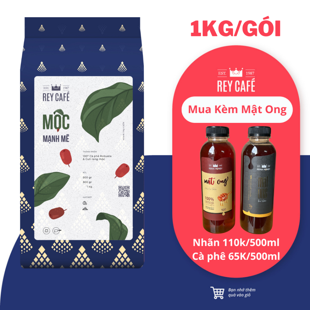 1KG モックマンメオ ローストコーヒー (ロブスタとクリのミックス) - 1kg/パッケージ - フィルターメーカー用ピュアコーヒーブレンド - Rey Cafe - フィルターコーヒーパウダー