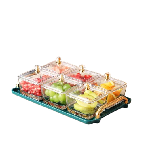 2025年トレンド！おしゃれなガラス製テト菓子トレイセット - 蓋＆マイカトレイ付き