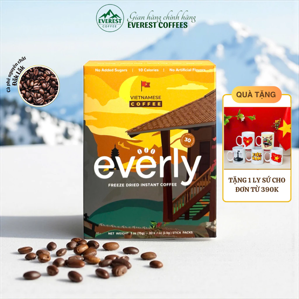 (30袋入り) エベレストコーヒー フリーズドライ ブラックコーヒー - 純粋インスタント、無糖、低カロリー