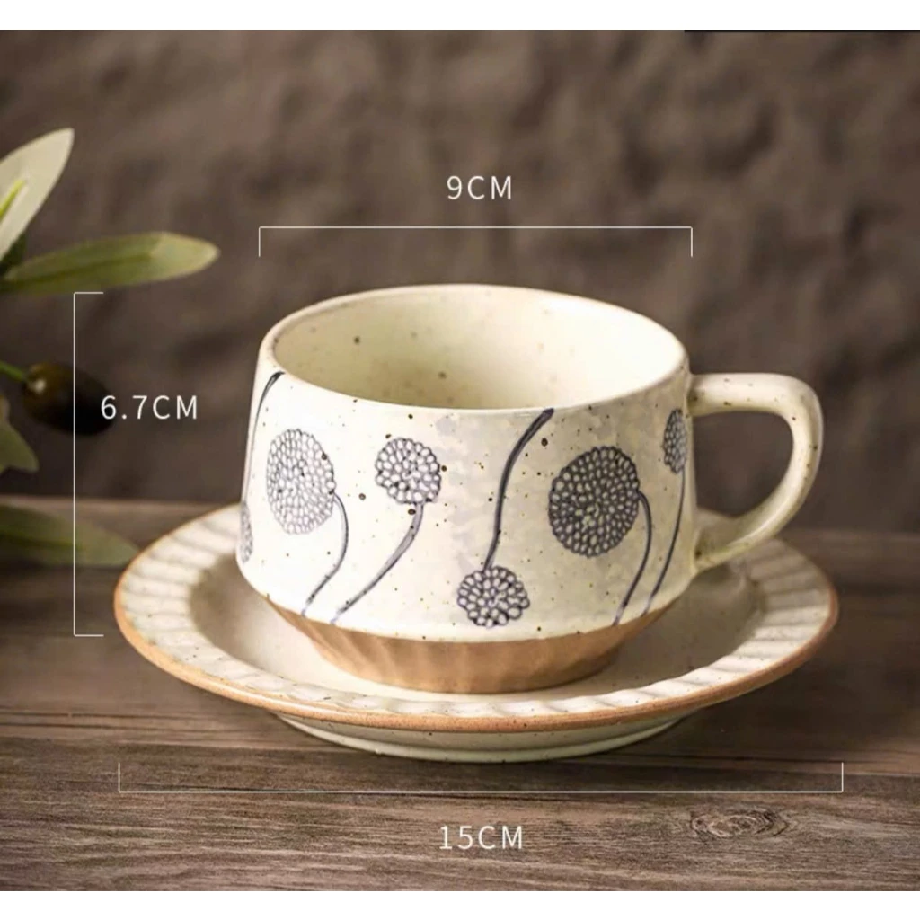 日本の自然美薫るヴィンテージ陶器コーヒーカップ＆ソーサー 300ml (LG0030) - 確かな持ち心地、上質な空間を演出するデコール