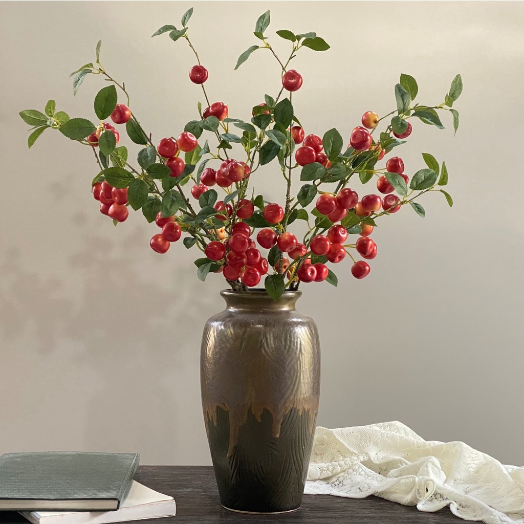バッチャン焼き(陶器) の花瓶 中形 高さ30cm 茶色の光沢