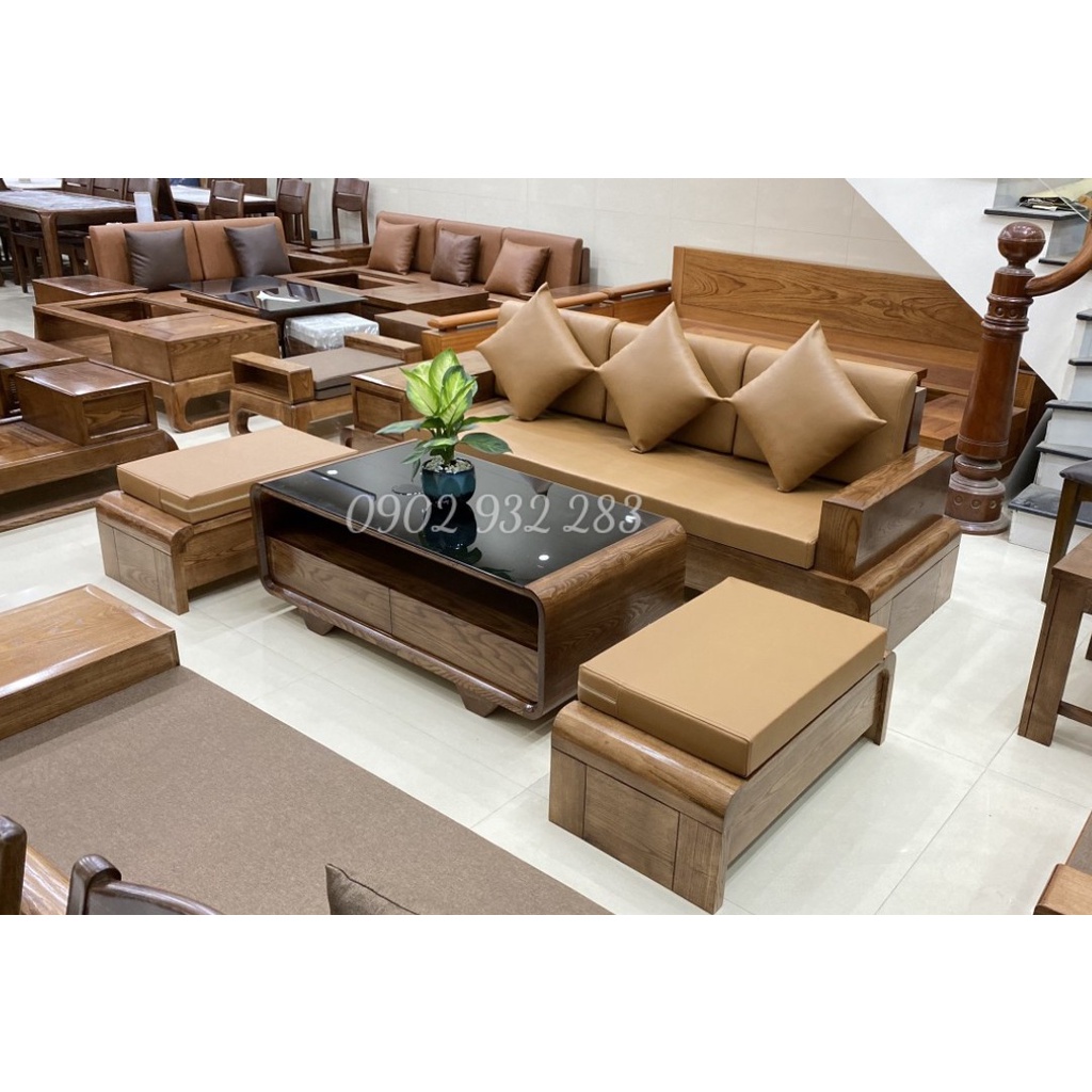 オーク材ソファ 4 点セット ロール脚付き - マットレス付き