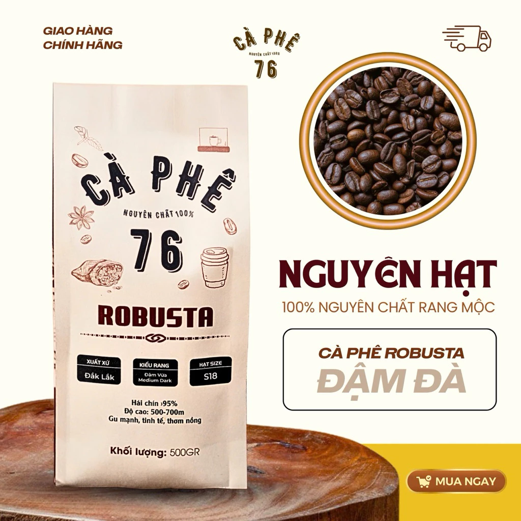 ダクラク産ロブスタコーヒー 500g 純粋焙煎挽き豆 自然な風味 無添加 香り高い