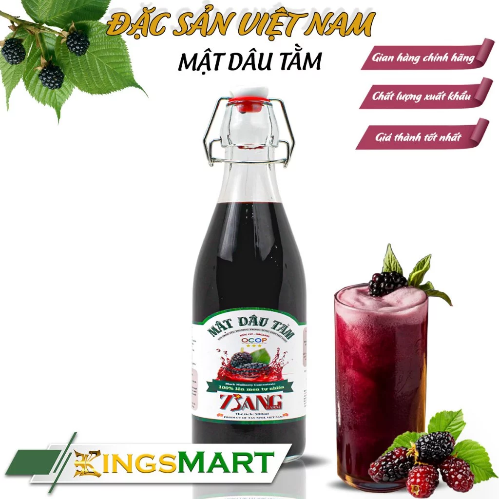 7 SĂNG（セブンサン）タイニン特産 天然栽培桑の実シロップ – ガラスボトル 500ml