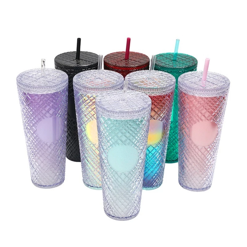 710ml チェック柄 保冷保温タンブラー 蓋・ストロー付き – 高品質PP製 3-5時間持続