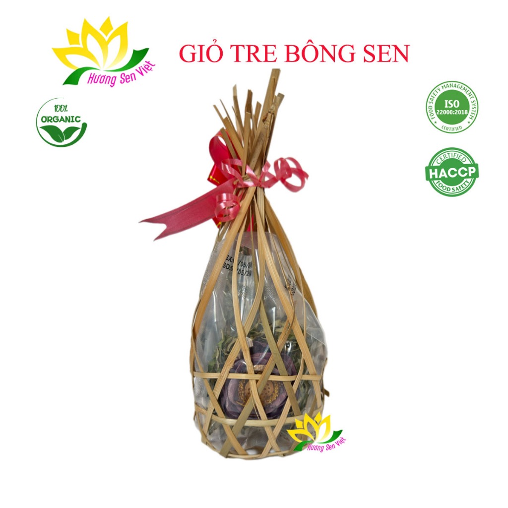 蓮香 VIETNAM LOTUS ドライ蓮花ティー 竹かご入り アートギフト仕様 1個 Hương Sen Việt　VIETNAM LOTUS Dried Lotus Flower Tea with Bamboo Basket Artistic Gift Style 1pc Hương Sen Việt