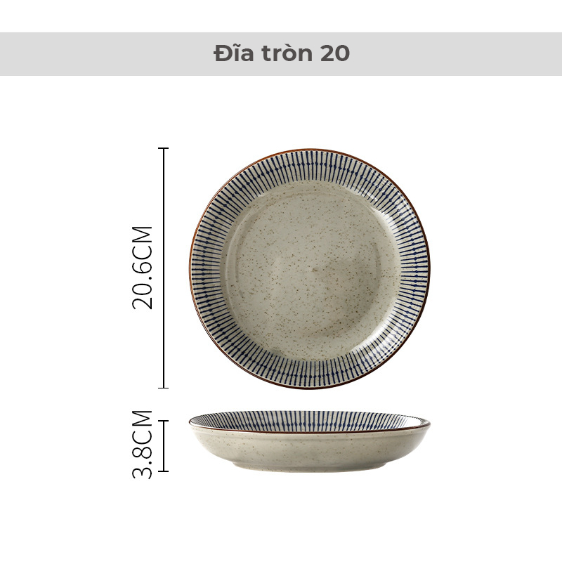 GOSU 高級クラシック釉薬セラミックプレート 円形20cm陶器 Traditional Crackle Glaze Ceramic Plate 20cm Diameter