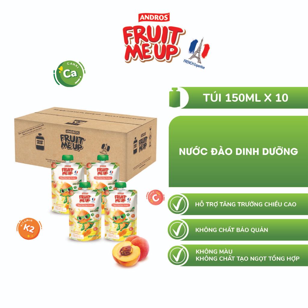 アンドロス フルーツミーアップ ピーチ味 栄養サポート飲料 90g×10個 ANDROS        ANDROS FRUIT ME UP Peach Nutritional Drink for Kids 90g×10 ANDROS