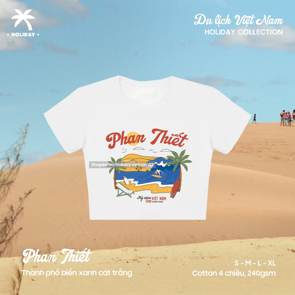 Holiday Vietnam Áo thun nữ croptop mini tee Du lịch Việt Nam Họa tiết Phan Thiết cotton 4 chiều S-XL Việt Nam   Holiday Vietnam Women's Croptop Mini Tee Holiday Vietnam Phan Thiết City Design Cotton 4-way Stretch S-XL Vietnam
