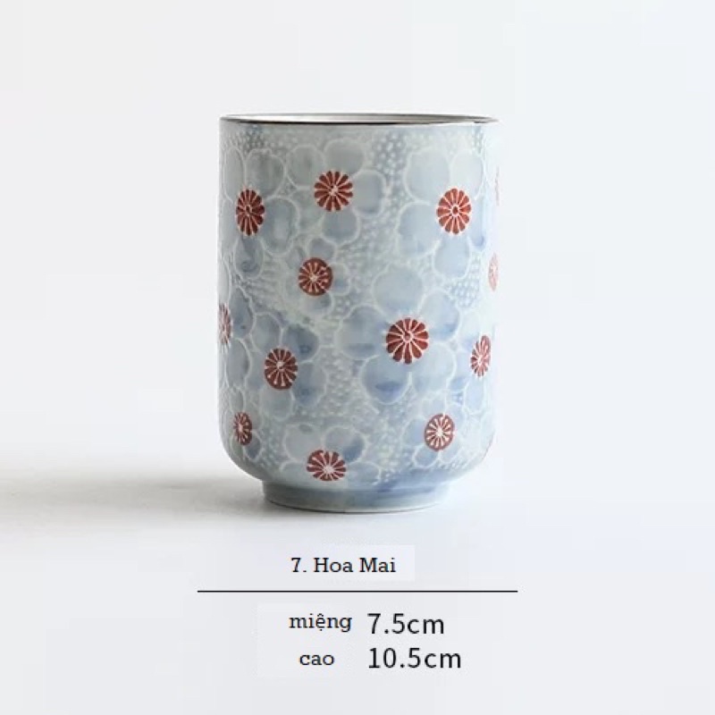 Hoa Vân Phong cách Nhật Cốc sứ 300ml Hoa Vân Phong cách Nhật dùng uống nước, trà, cafe, trà xanh, nước vối, làm quà tặng - mẫu họa tiết hoa mai 300ml Hoa Vân