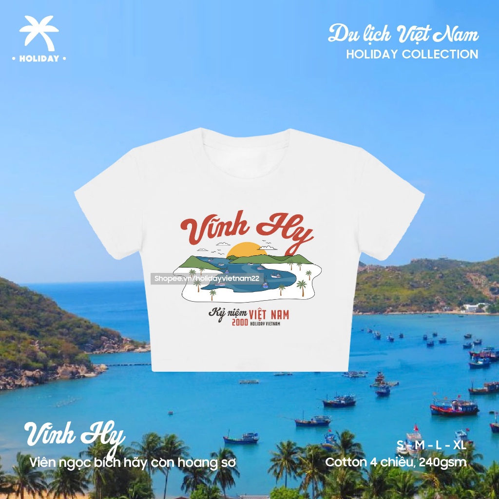 Holiday Vietnam Áo thun nữ croptop mini tee Du lịch Việt Nam Họa tiết du lịch Việt Nam  サイズS/M/L/XL Việt Nam