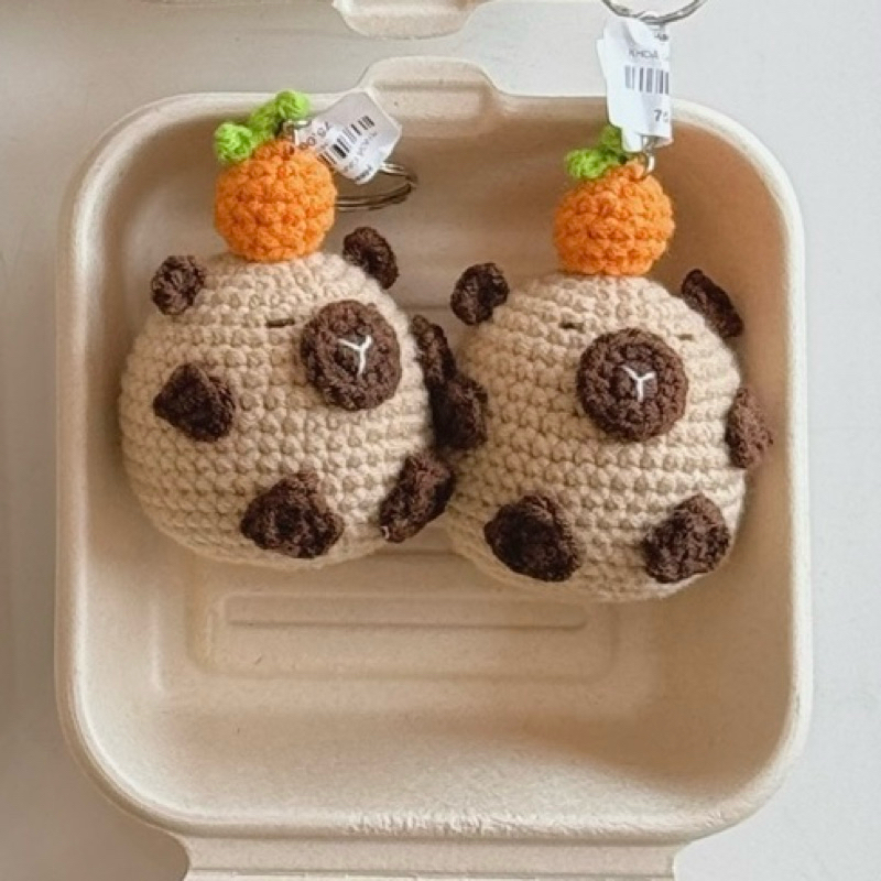 Handmade Len Móc Khoá Couple Đáng Yêu Dễ Thương capybara béo Handmade カップル用 かわいい ふわふわデザイン 6cm XYZ