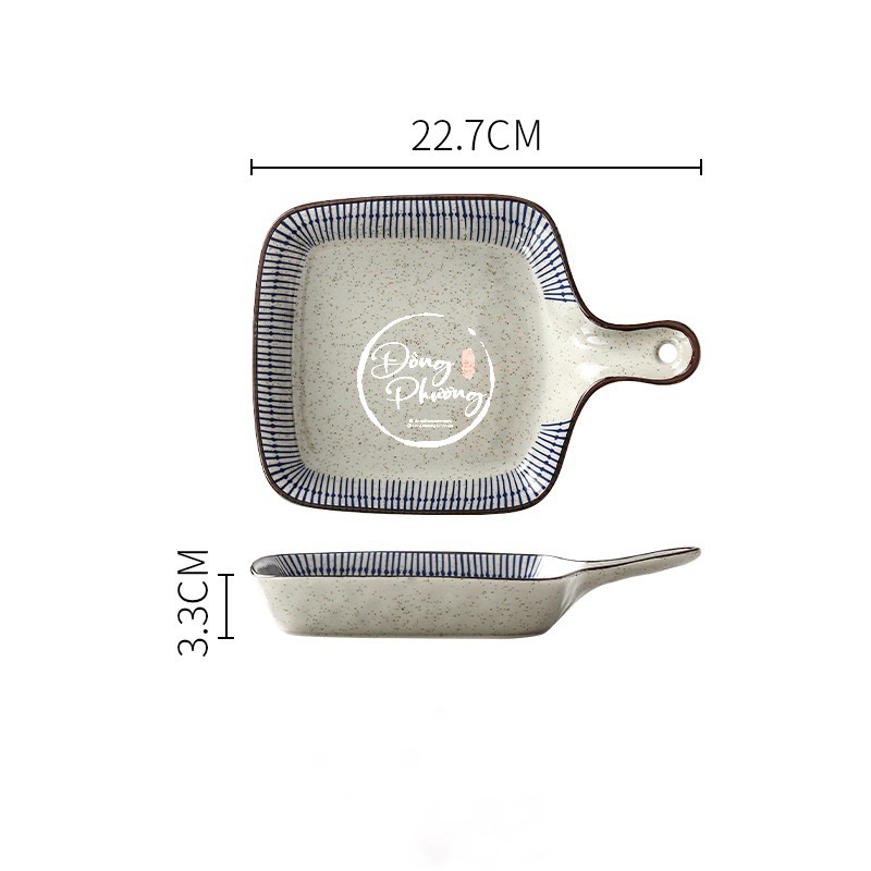 東方デコール クラシック 角皿ハンドル付き モックグレーズ食器 22cm 東方装飾　　DongPhuong Decor Classic Square Plate with Handle Matte Glazed Ceramic Dinnerware 22cm DongPhuong