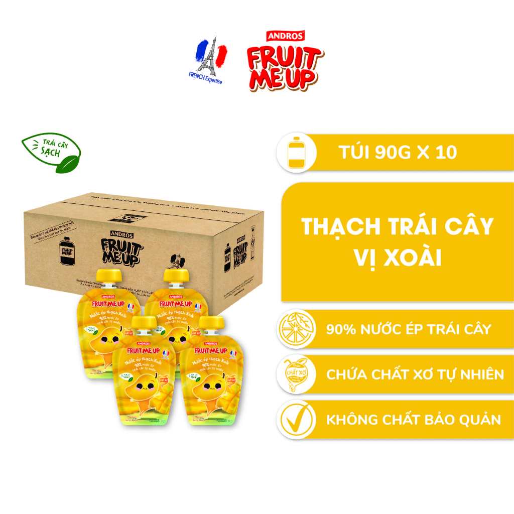 アンドロス フルーツミーアップ フルーツゼリー マンゴー味 90%果汁入り 10袋入 ANDROS        ANDROS FRUIT ME UP Fruit Jelly Mango Flavor 90% Real Juice 10 Pouches ANDROS