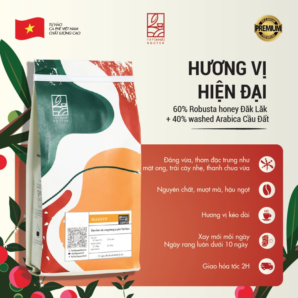 [高品質] ピュアコーヒー マッシュアップ 6/4 ロブスタ/アラビカ種、ダークで適度な甘みのあるロースト - 250gr - 丸ごと豆