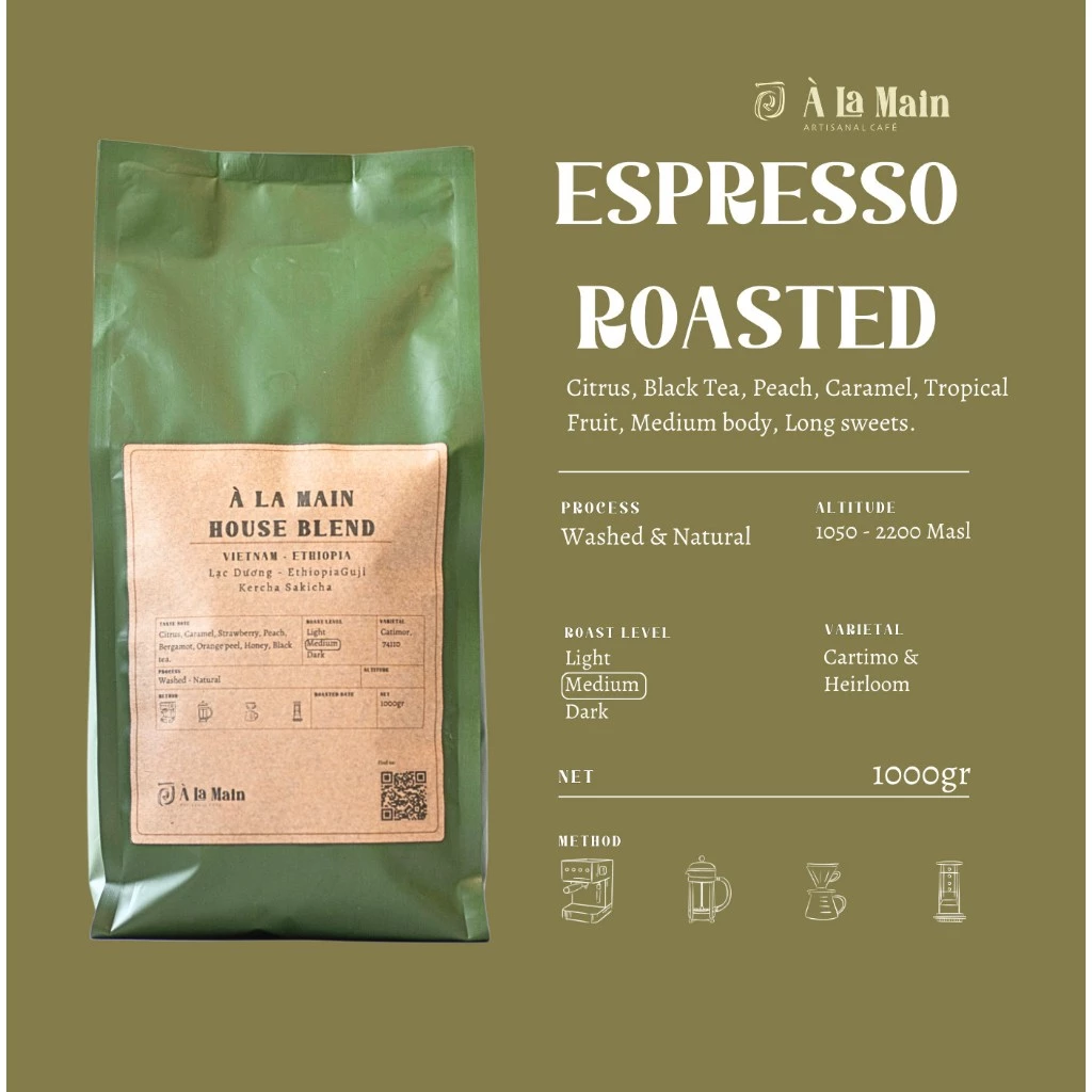 アラマン ハウスブレンド エスプレッソ用コーヒー粉 1kg - 細挽き、VAT込み