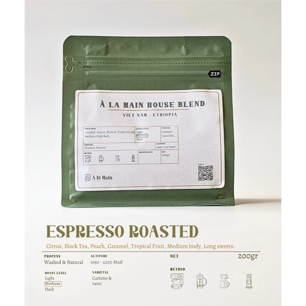 À La Main ハウスブレンド エスプレッソコーヒー粉 500g (フレンチプレス用粗挽き) - 消費税込み