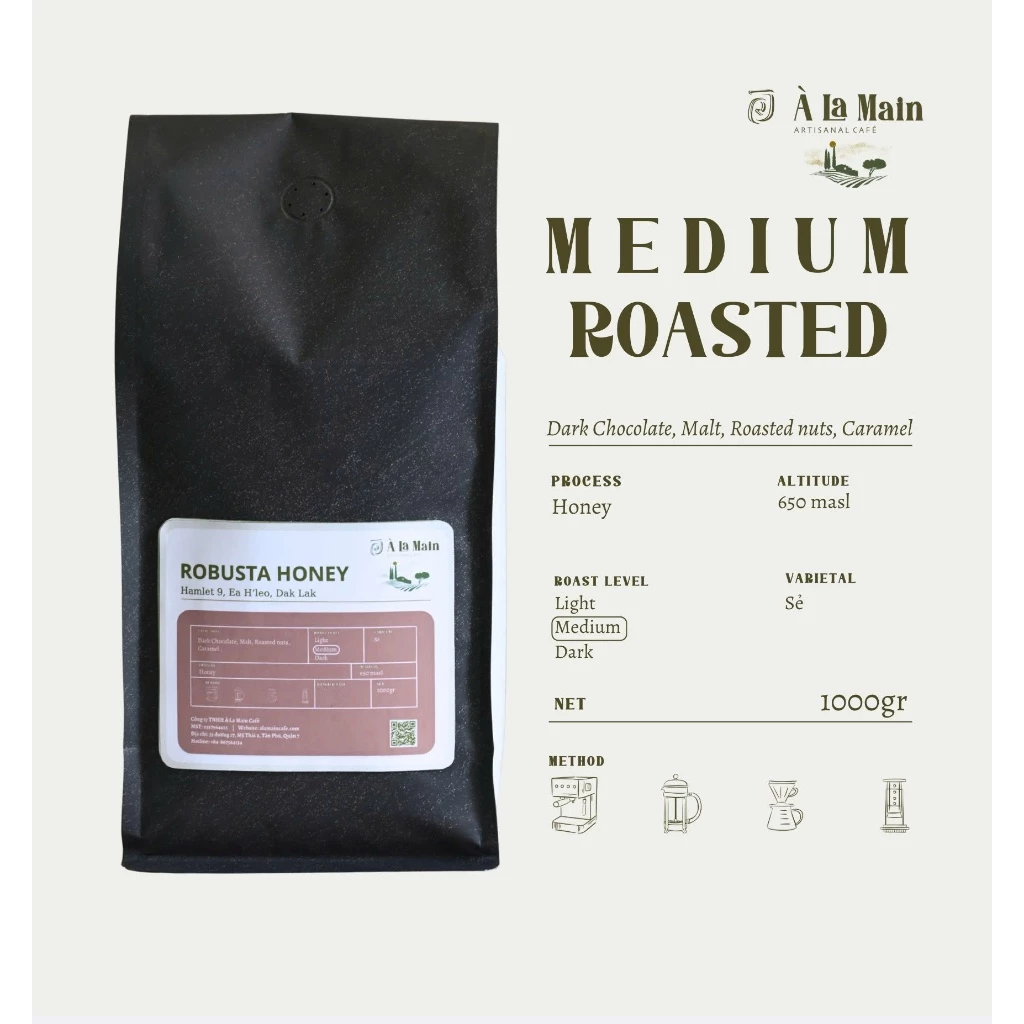 À La Main ロブスタ ハニー スロードライ エスプレッソ用 極細挽き コーヒー粉 1kg