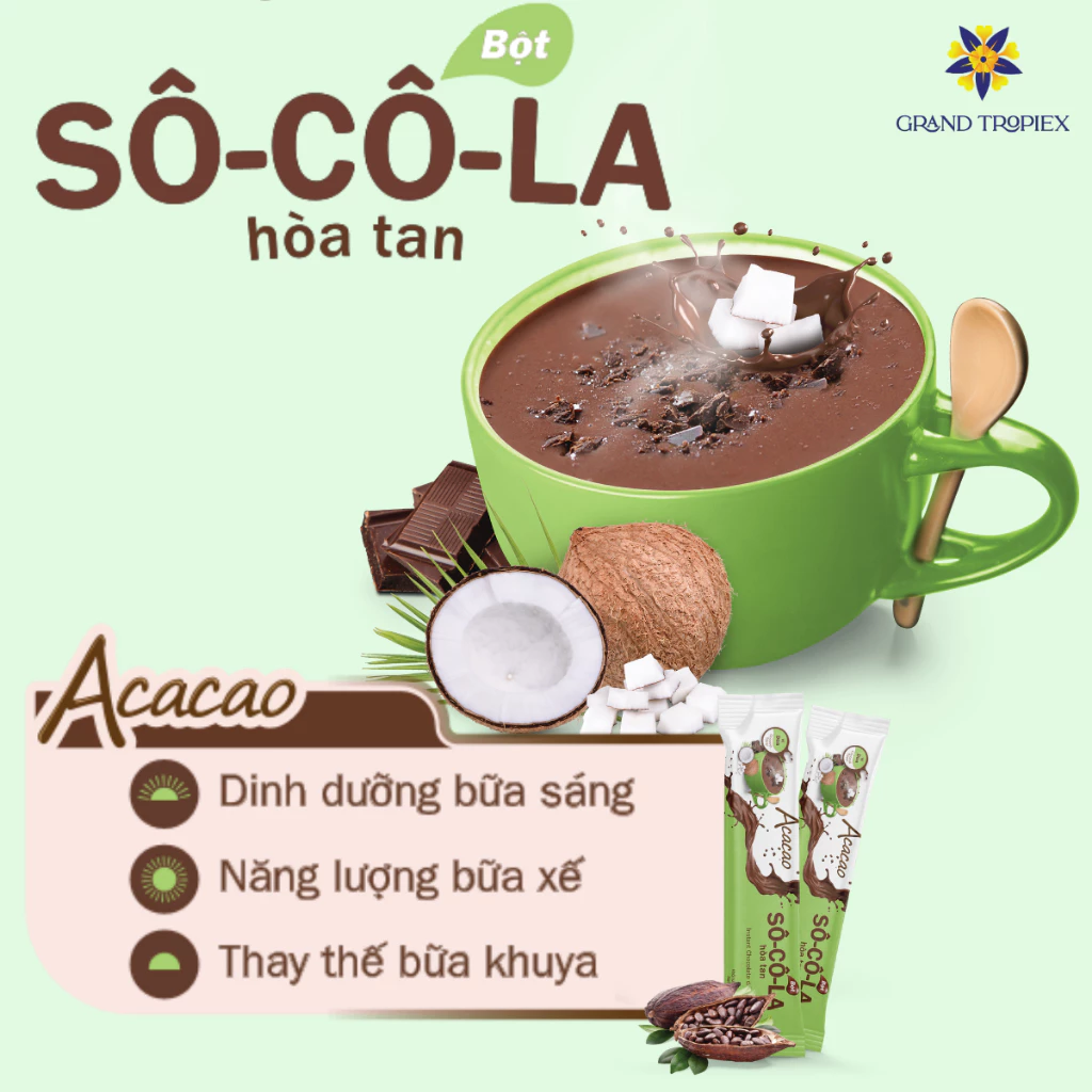 Acacao インスタントココナッツミルクチョコレートパウダー 96g - 自然な甘さとトロピカルな香り