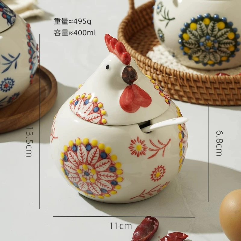 可愛いニワトリ型プレミアム陶器製スパイスジャー