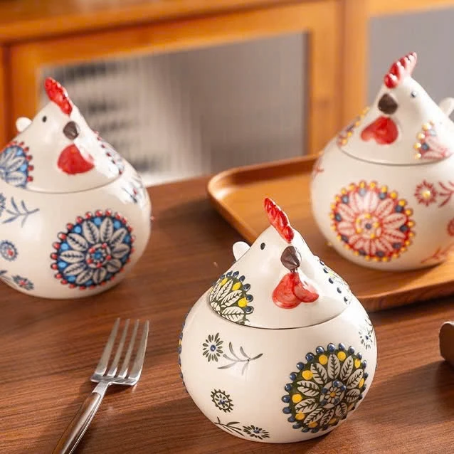 可愛いニワトリ型プレミアム陶器製スパイスジャー