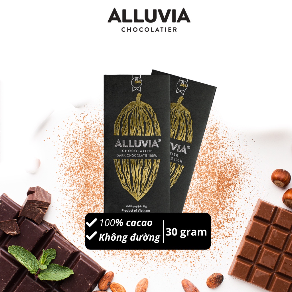 ピュアダークチョコレート 100%カカオ 無糖 ビター 30g Alluvia Chocolate