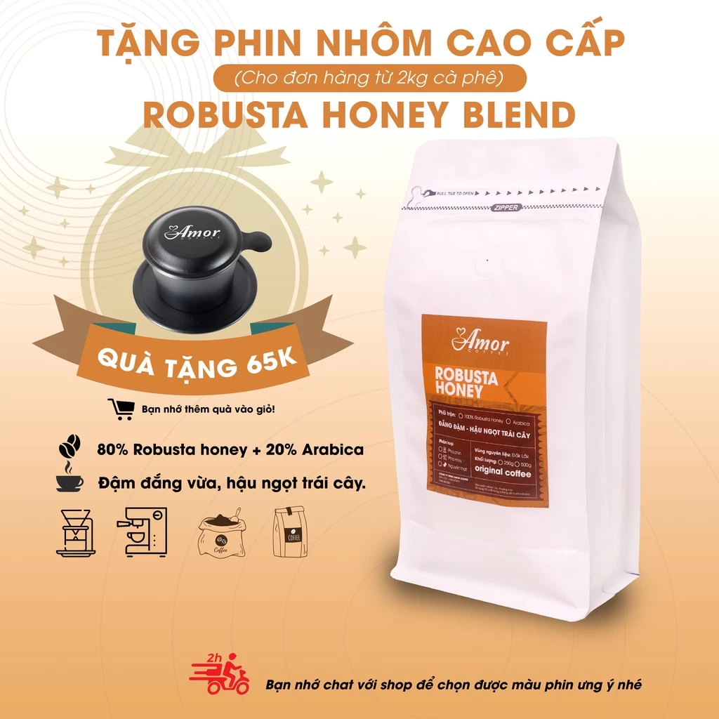 AMOR COFFEE ロブスタハニーブレンドコーヒー粉 500g - 後味甘く香り高い 80%ロブスタハニー 20%アラビカ 100%純粋 挽き済み ドリップ・マシン対応