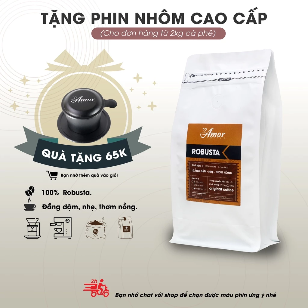 AMOR COFFEE ロブスタ100% 細挽きコーヒー粉 500g – 伝統的ベトナムフィルター用【苦味濃厚、まろやか、芳醇】
