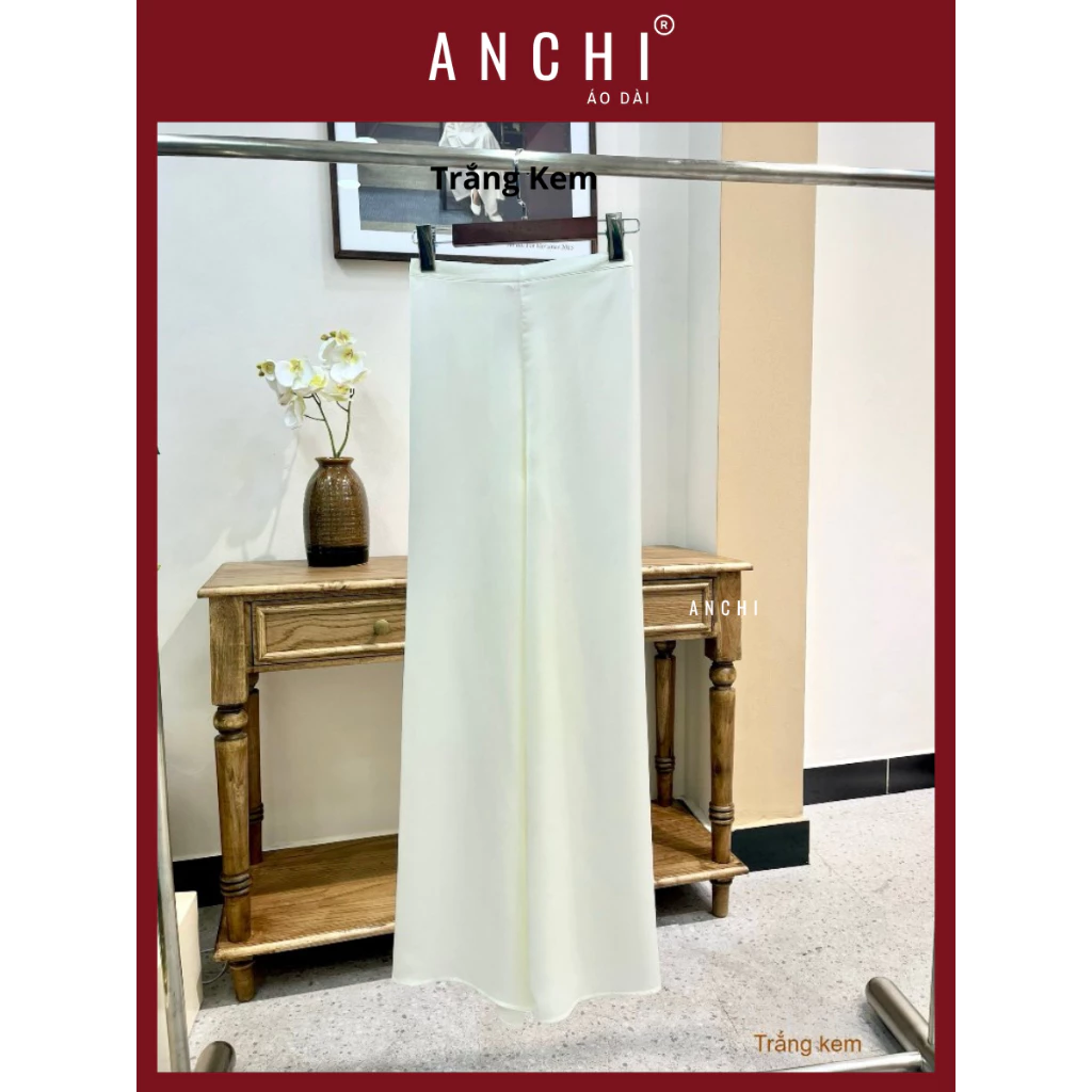 ANCHI 伝統アオザイパンツ 無地シルク クリームホワイト Sサイズ（～47kg）ジッパー＆ゴムウエスト