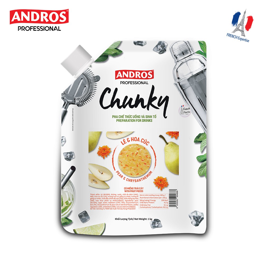 本物のフルーツ片を使った洋梨と菊のミックスフルーツジャム ANDROS CHUNKY 1kg を混ぜるための材料