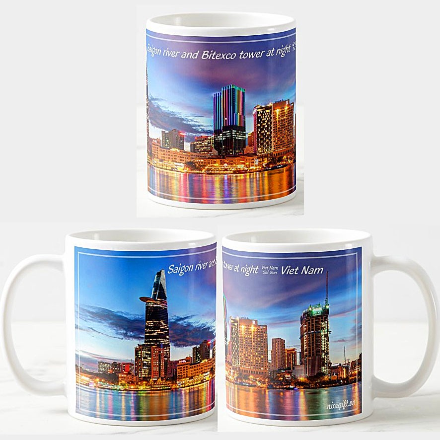 アオセラミックス ベトナム夜景シリーズ 手描きマグカップ サイゴン夜景図柄 350ml アオセラミック
