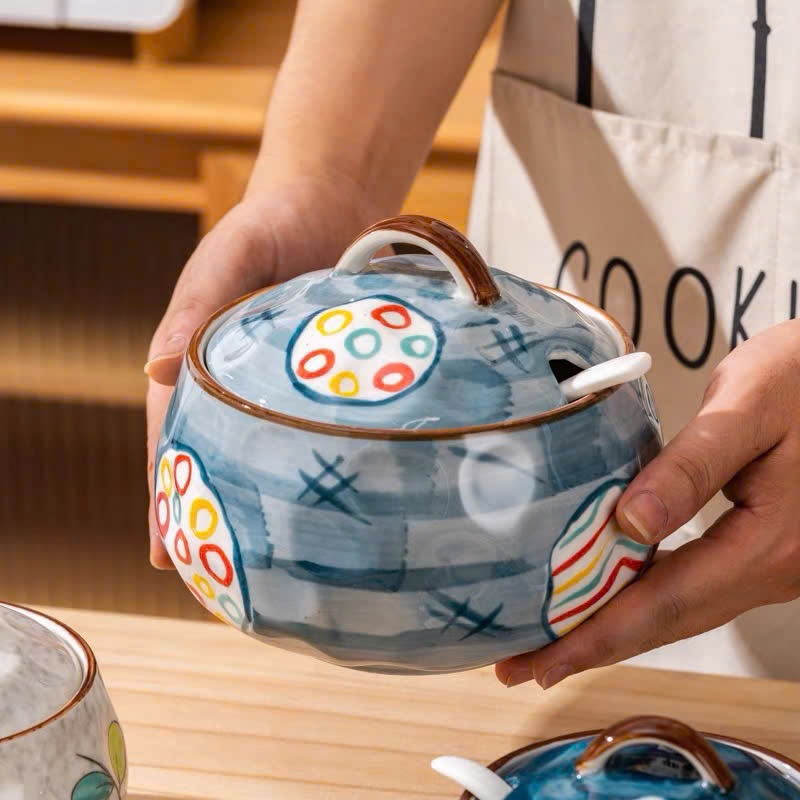 アオイセラミック 和モダンコレクション 蓋付き調味料入れ 高級陶器製 1250ml アオイセラミック