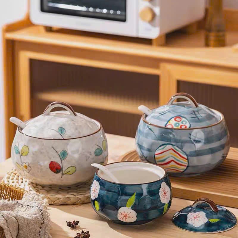 青峰窯 和モダンコレクション 脂・調味料保存容器 陶器製スプーン付 1250ml 青峰窯