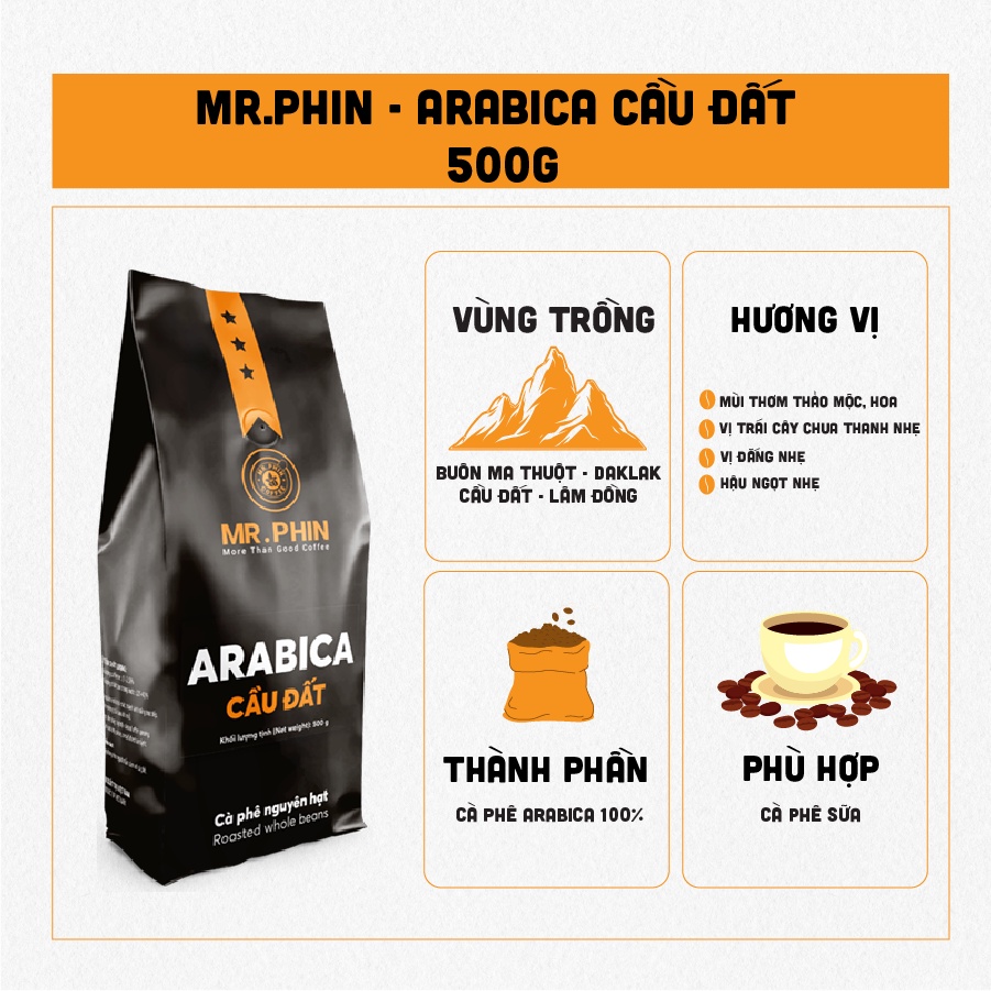 コーヒー豆 アラビカコーヒー Arabica Cau Dat2 500g 100%ピュア 酸味、フルーティ、甘い後味 Mr. Phin Coffee