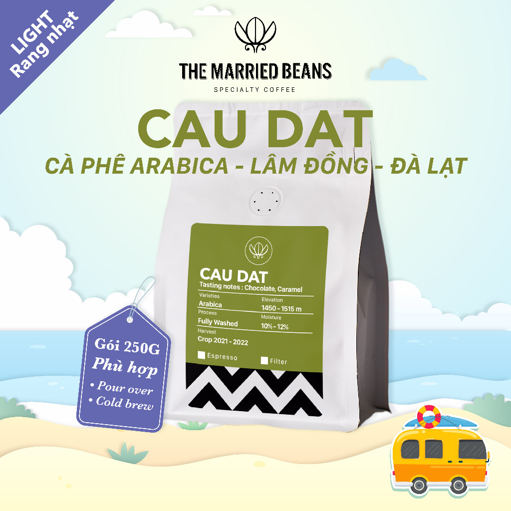 アラビカ種焙煎スペシャルティコーヒー 100% Cau Dat、浅煎り（注ぎ、水出し） THE MARRIED BEANS（250gr袋） - 丸ごと豆