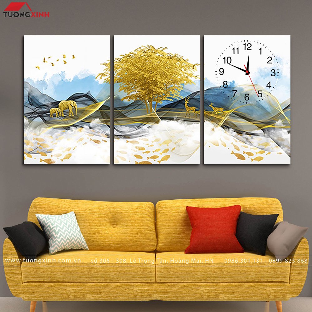 壁画 時計付き 現代アート 芸術的な風景 DHP56 Tuong Xinh