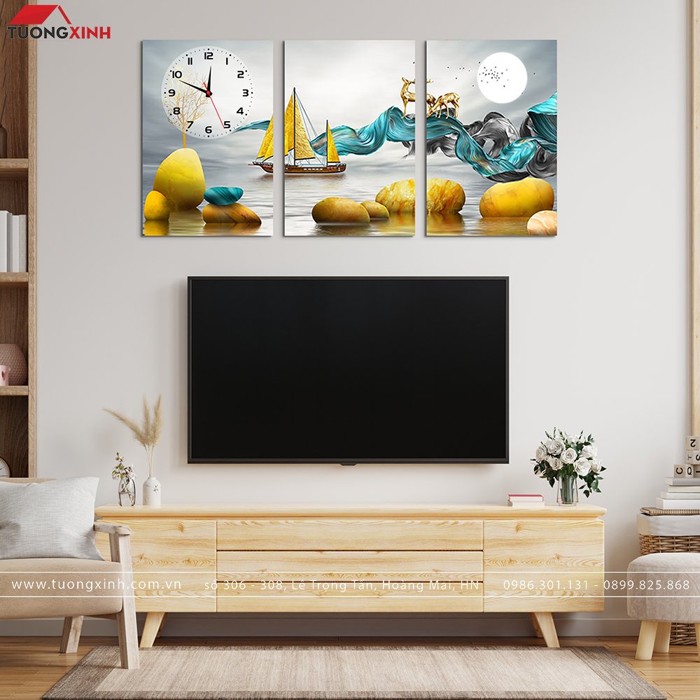 壁画 時計付き 現代アート 芸術的な風景 船 トナカイ DHP60 Tuong Xinh