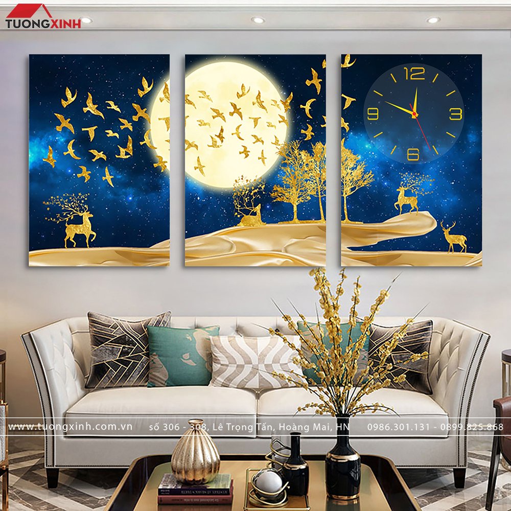 壁画 時計付き 現代アート 芸術的な風景 トナカイ DHP48 Tuong Xinh