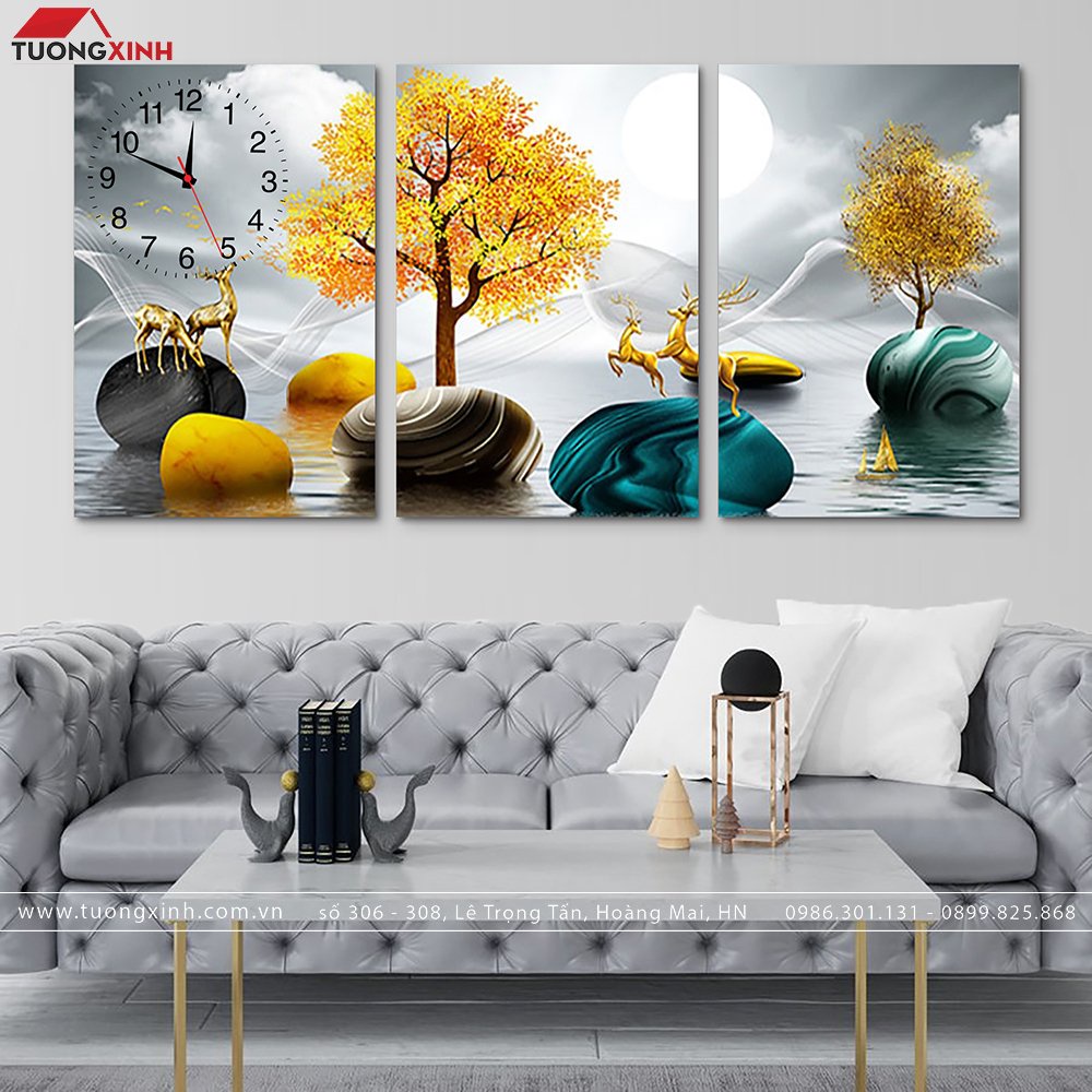 壁画 時計付き 現代アート 芸術的な風景 DHP59 Tuong Xinh
