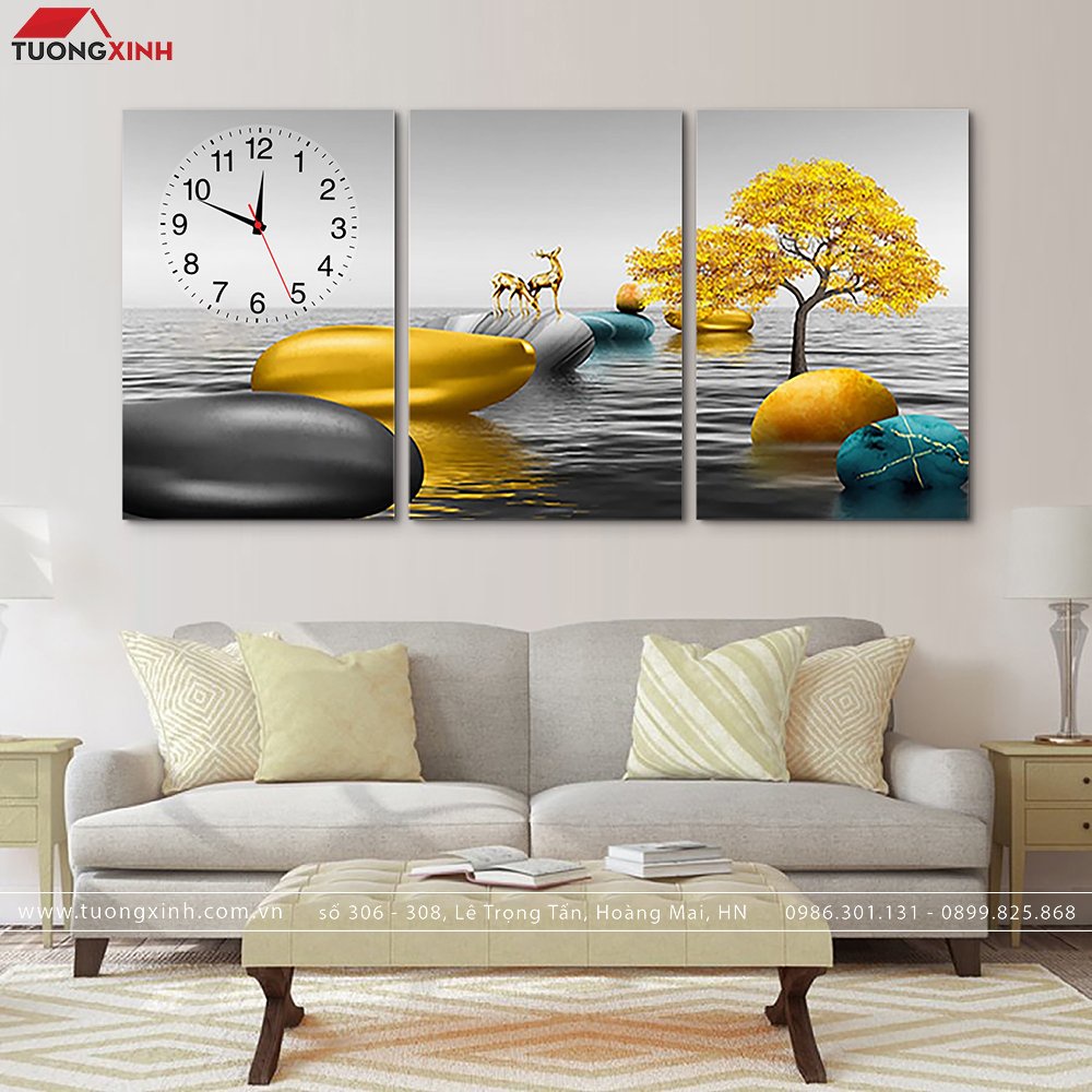 壁画 時計付き 現代アート 芸術的な風景 トナカイ DHP61 Tuong Xinh