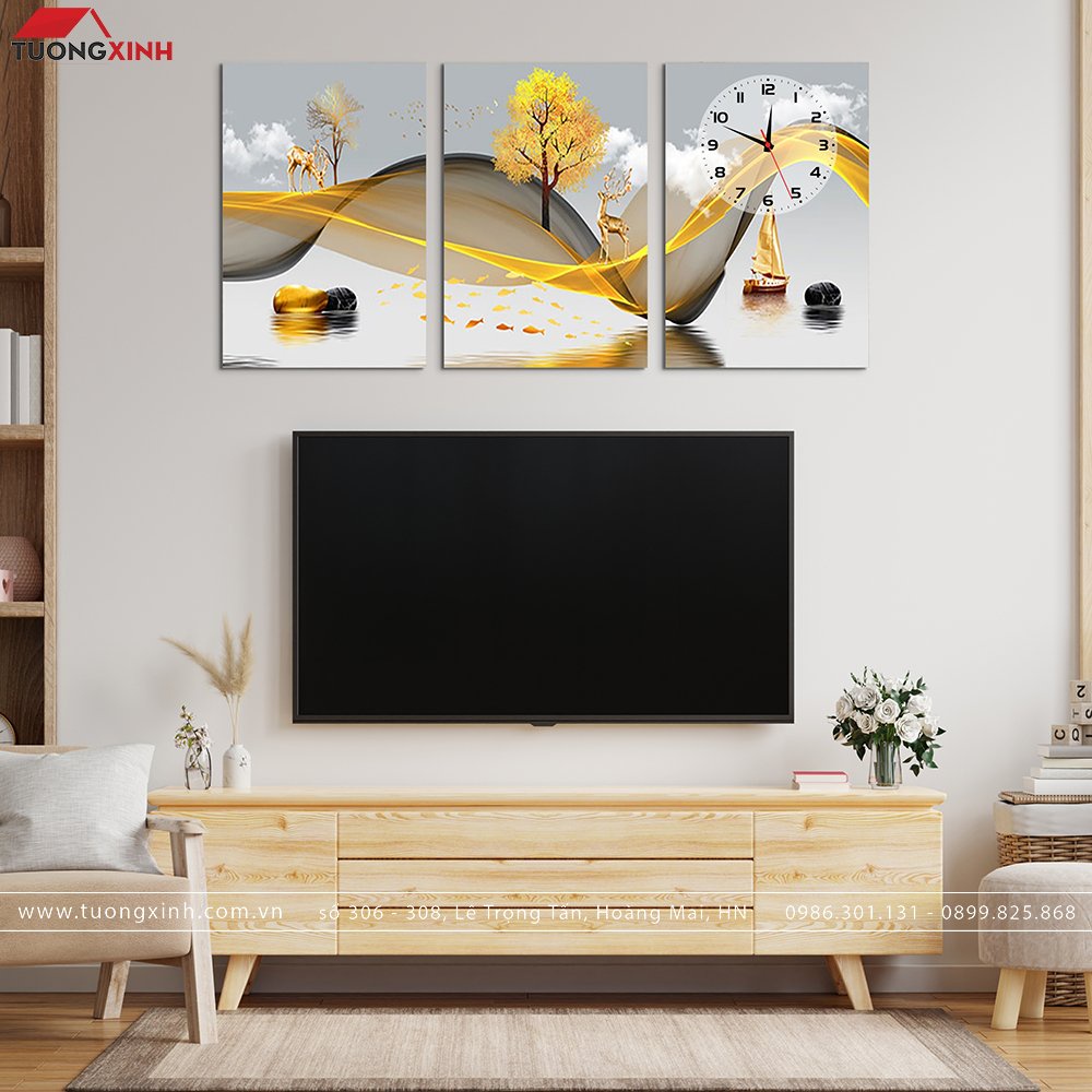 壁画 時計付き 現代アート 芸術的な風景 DHP62 Tuong Xinh