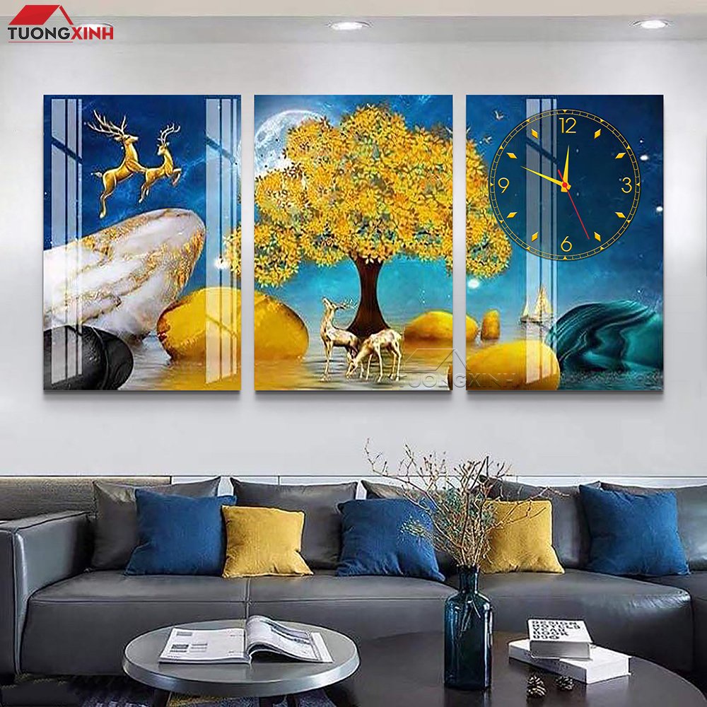 壁画 時計付き 現代アート 芸術的な風景 DHP72 Tuong Xinh