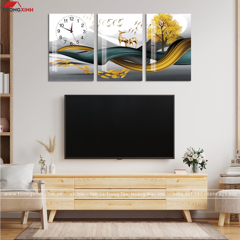 壁画 時計付き 現代アート 芸術的な風景 トナカイ DHP46 Tuong Xinh