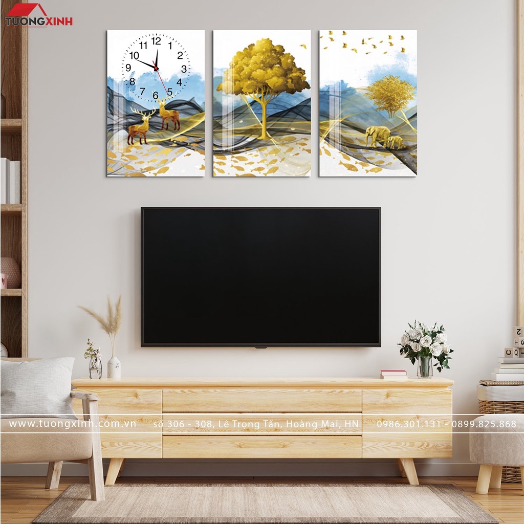 壁画 時計付き 現代アート 芸術的な風景 動物 DHP47 Tuong Xinh