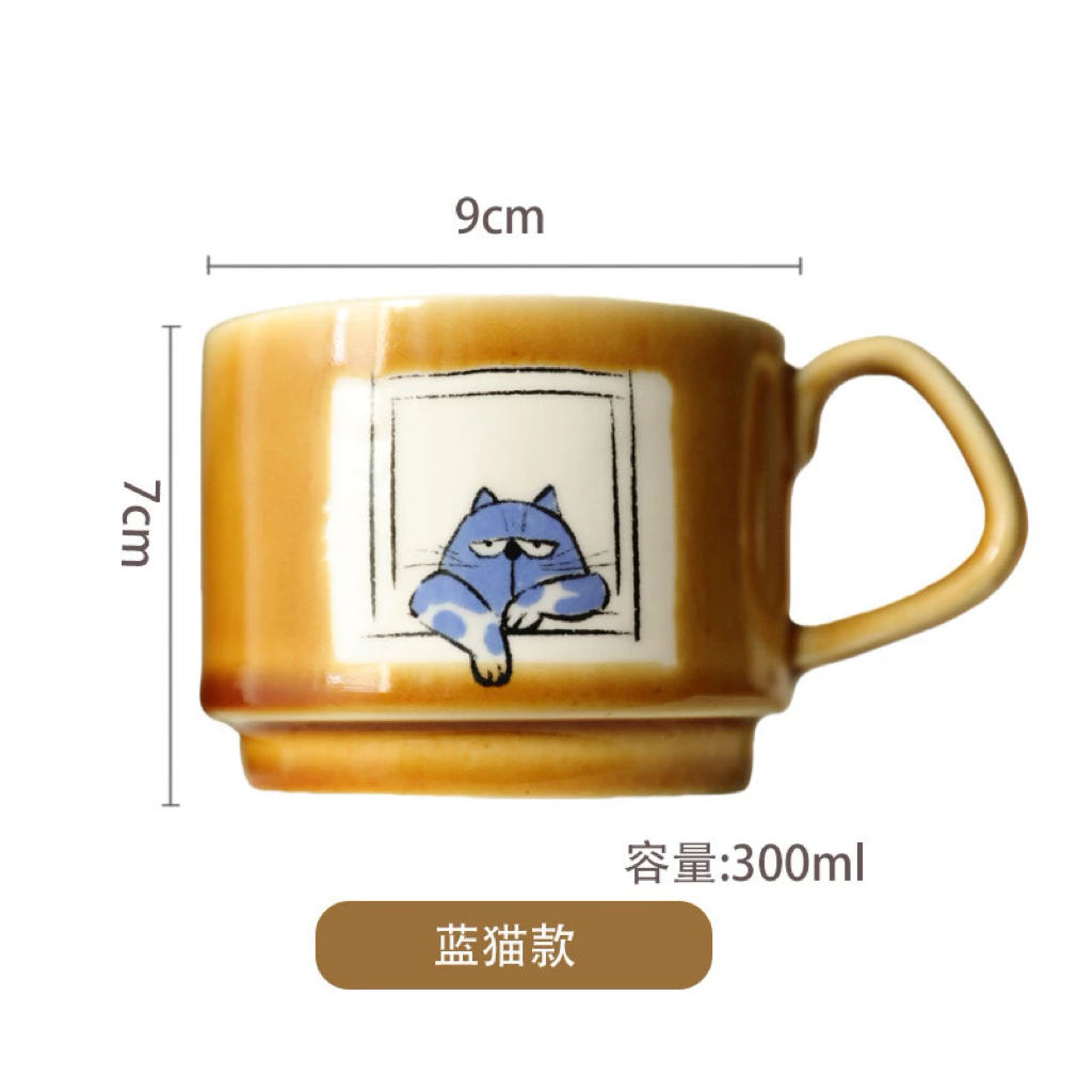 Aurahouse 猫のオーラブルー 素焼きマグカップ - 取っ手付き、厚手セラミック (コーヒー/お茶/ギフト用)