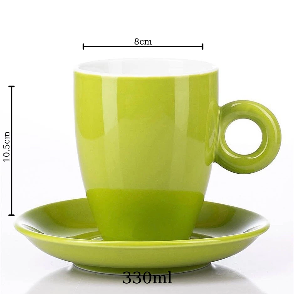 バッチャン焼き蓋付き陶器マグカップ 330ml 緑釉 ストーンウェア風 美しいお茶・コーヒーカップ